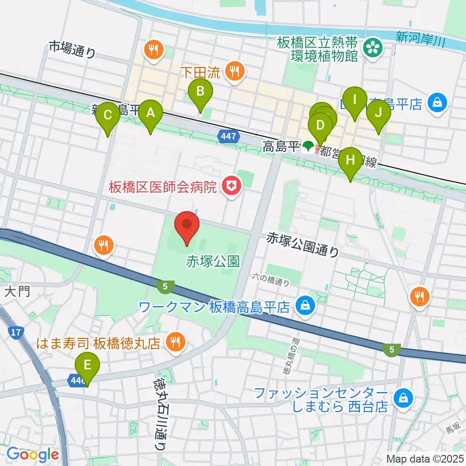 赤塚公園野球場周辺のカフェ一覧地図