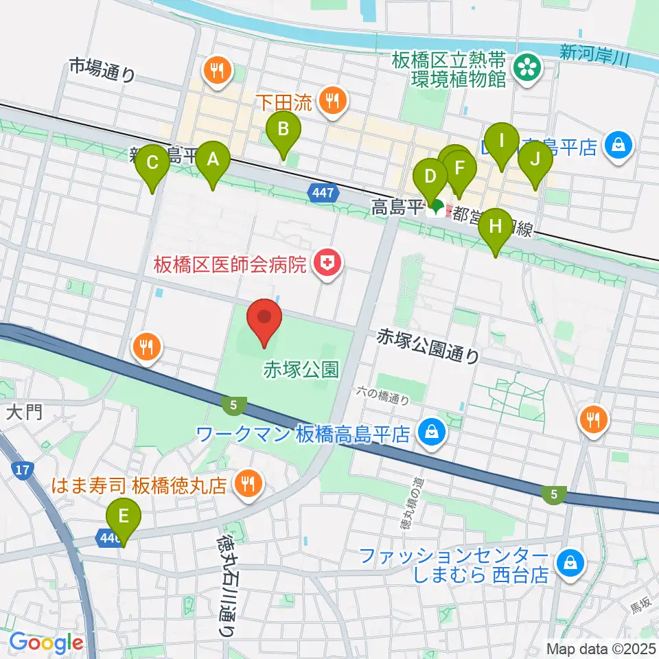 赤塚公園野球場周辺のカフェ一覧地図