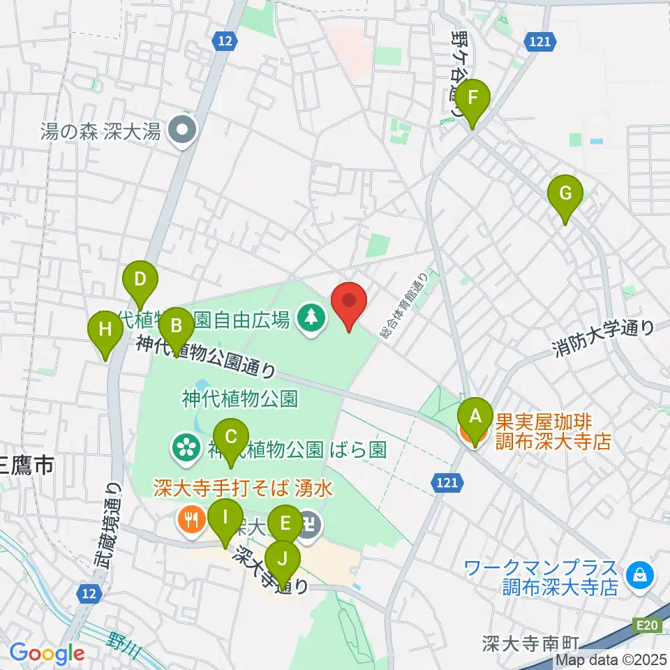 調布市総合体育館周辺のカフェ一覧地図
