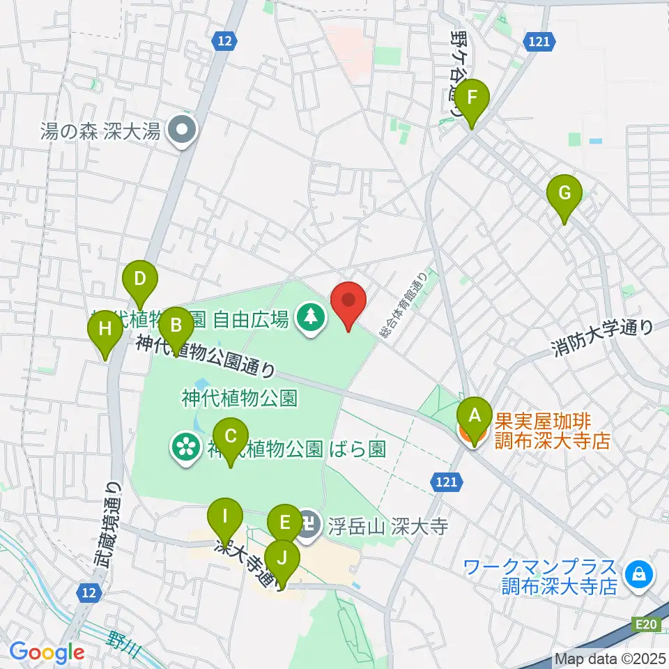 調布市総合体育館周辺のカフェ一覧地図