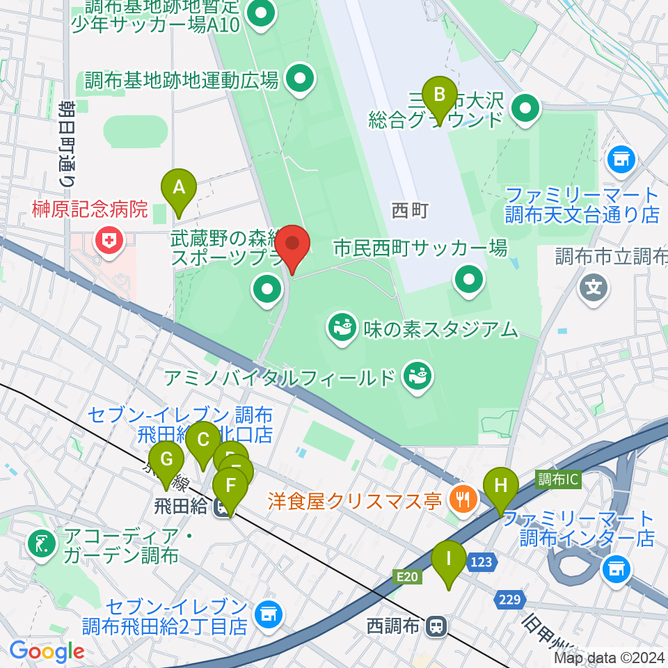 ミズノフットサルプラザ調布周辺のカフェ一覧地図