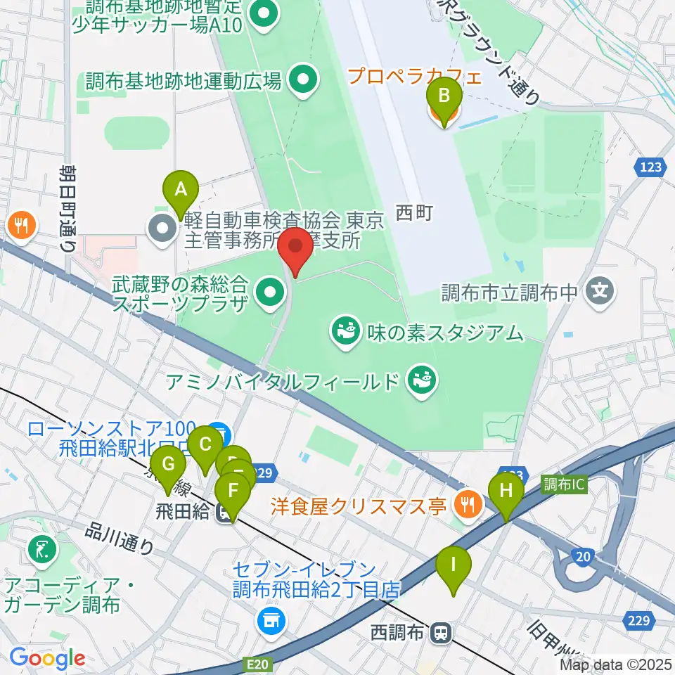 ミズノフットサルプラザ調布周辺のカフェ一覧地図