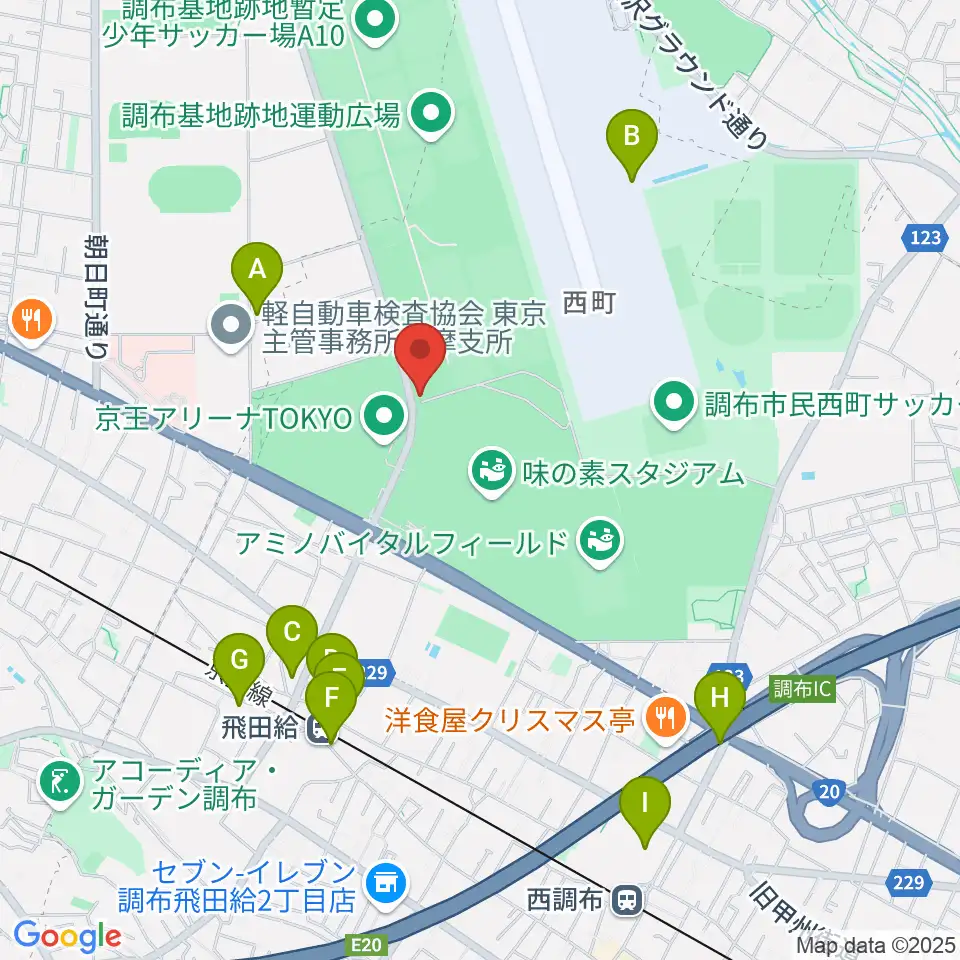 ミズノフットサルプラザ調布周辺のカフェ一覧地図