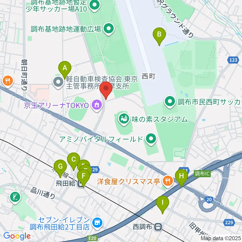 ミズノフットサルプラザ調布周辺のカフェ一覧地図