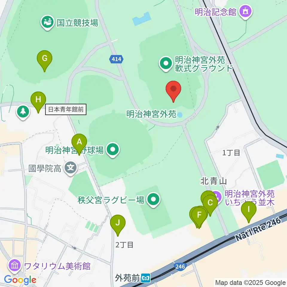 明治神宮外苑軟式球場周辺のカフェ一覧地図