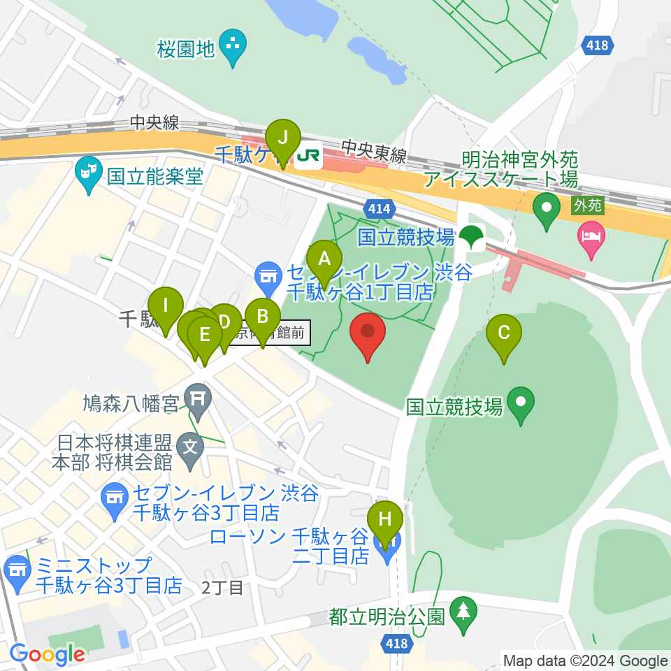 東京体育館フットサルコート周辺のカフェ一覧地図