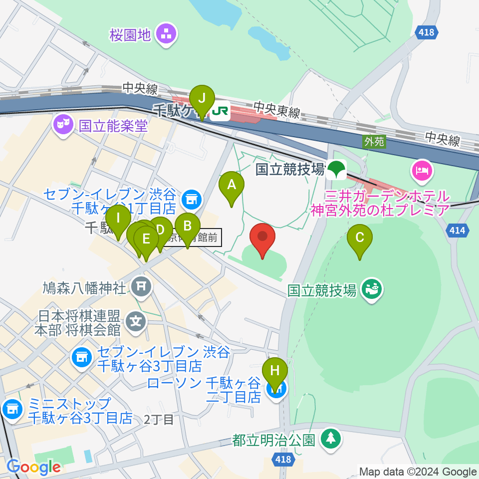 東京体育館フットサルコート周辺のカフェ一覧地図