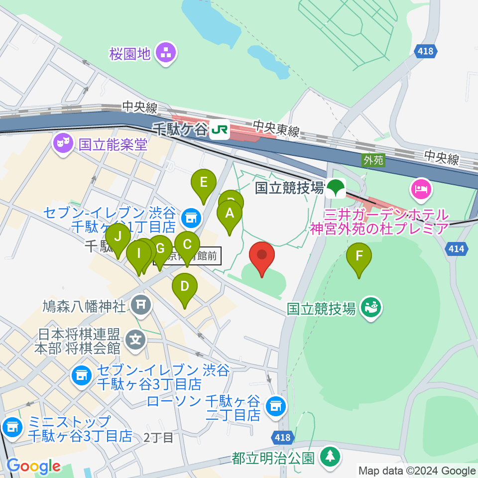 東京体育館フットサルコート周辺のカフェ一覧地図