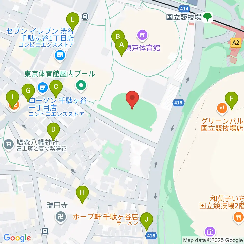 東京体育館フットサルコート周辺のカフェ一覧地図