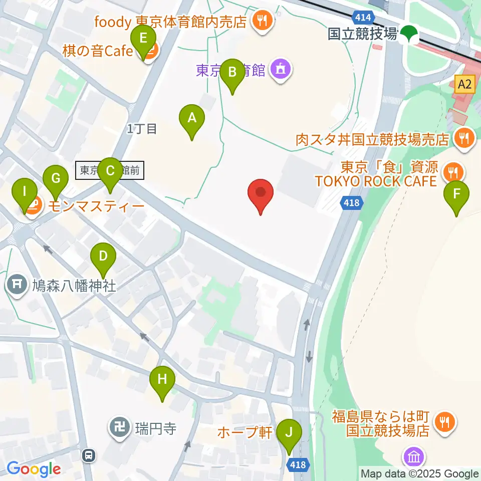 東京体育館フットサルコート周辺のカフェ一覧地図