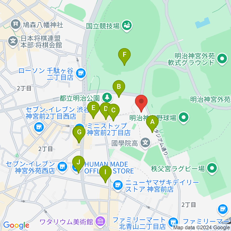 日本オリンピックミュージアム周辺のカフェ一覧地図