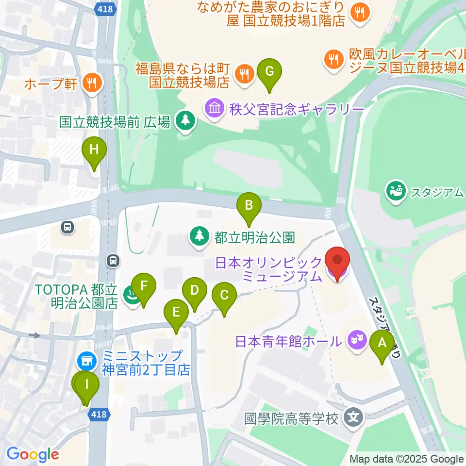 日本オリンピックミュージアム周辺のカフェ一覧地図