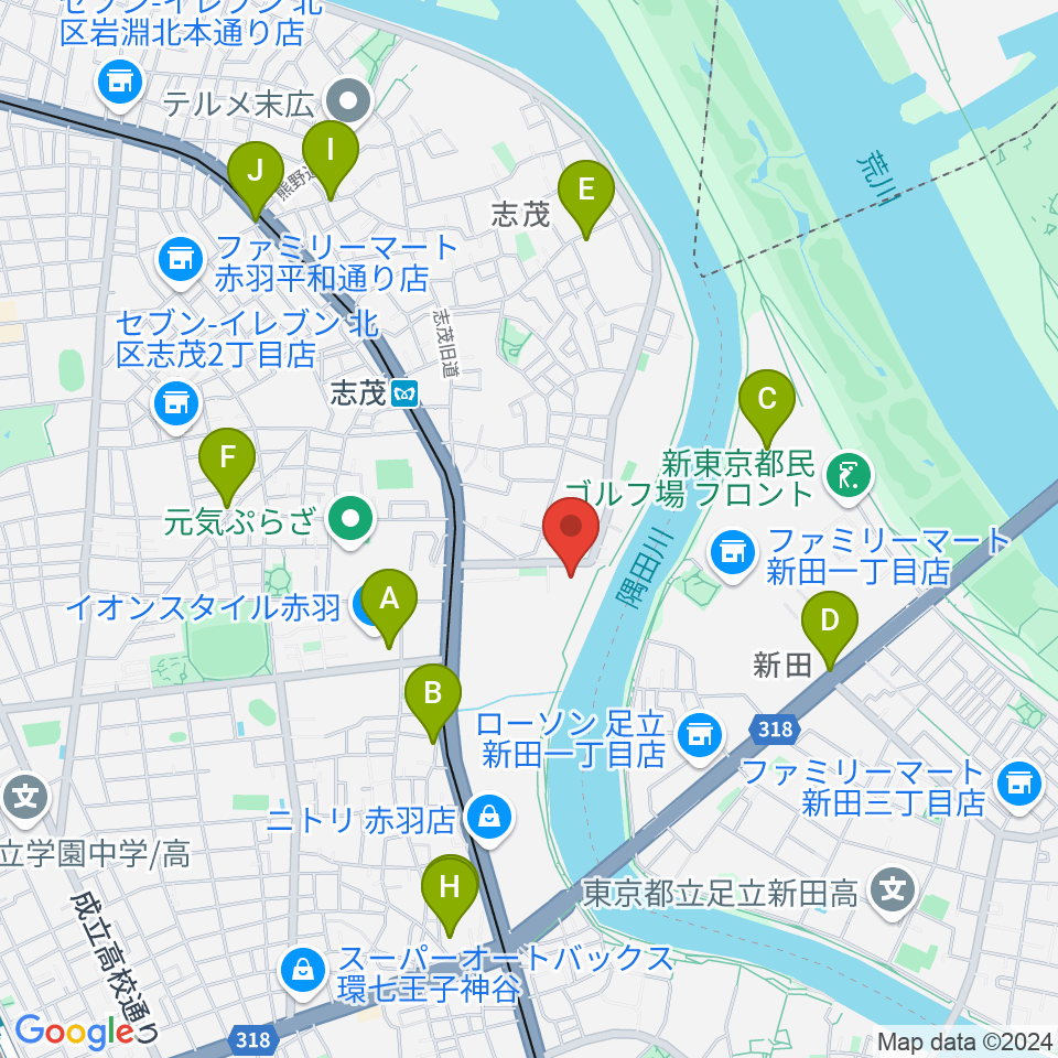 赤羽体育館周辺のカフェ一覧地図