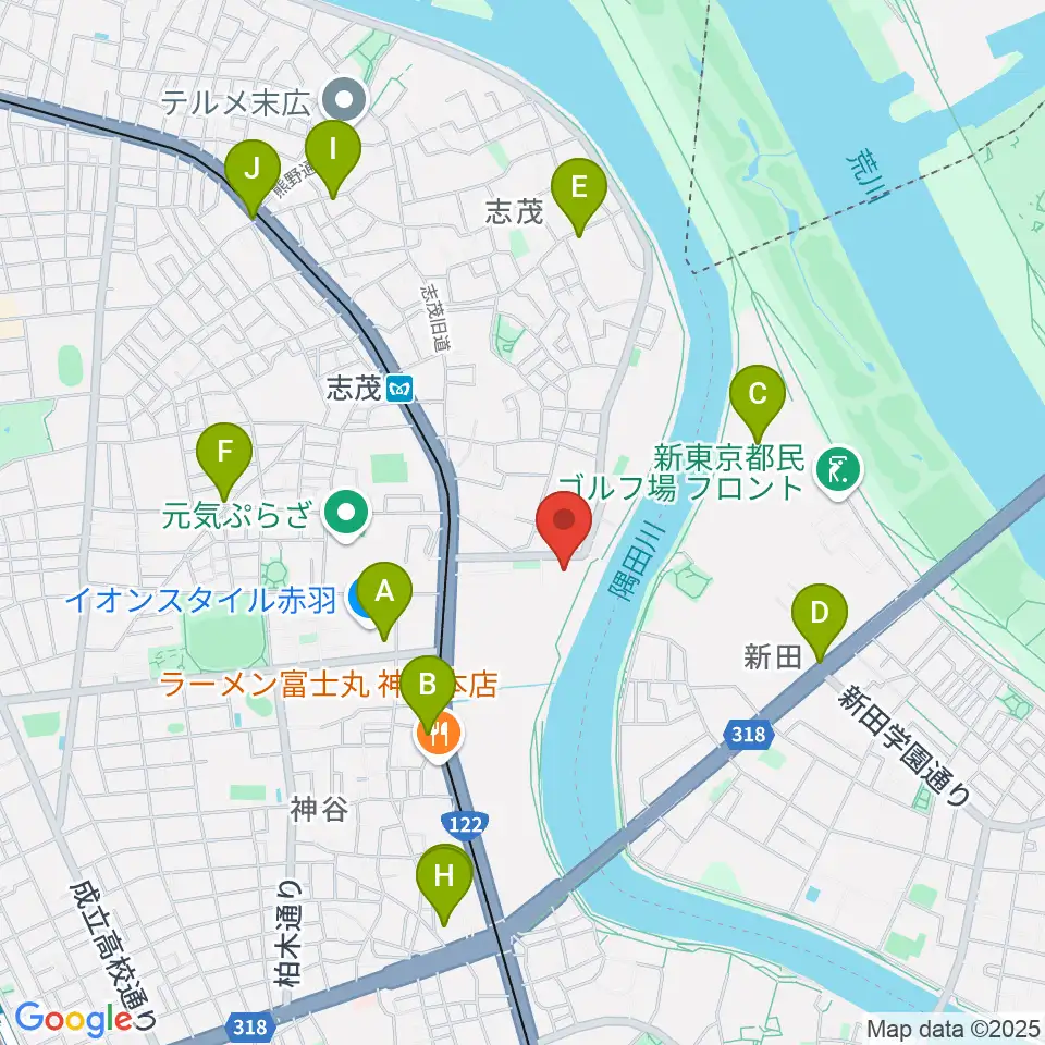 赤羽体育館周辺のカフェ一覧地図