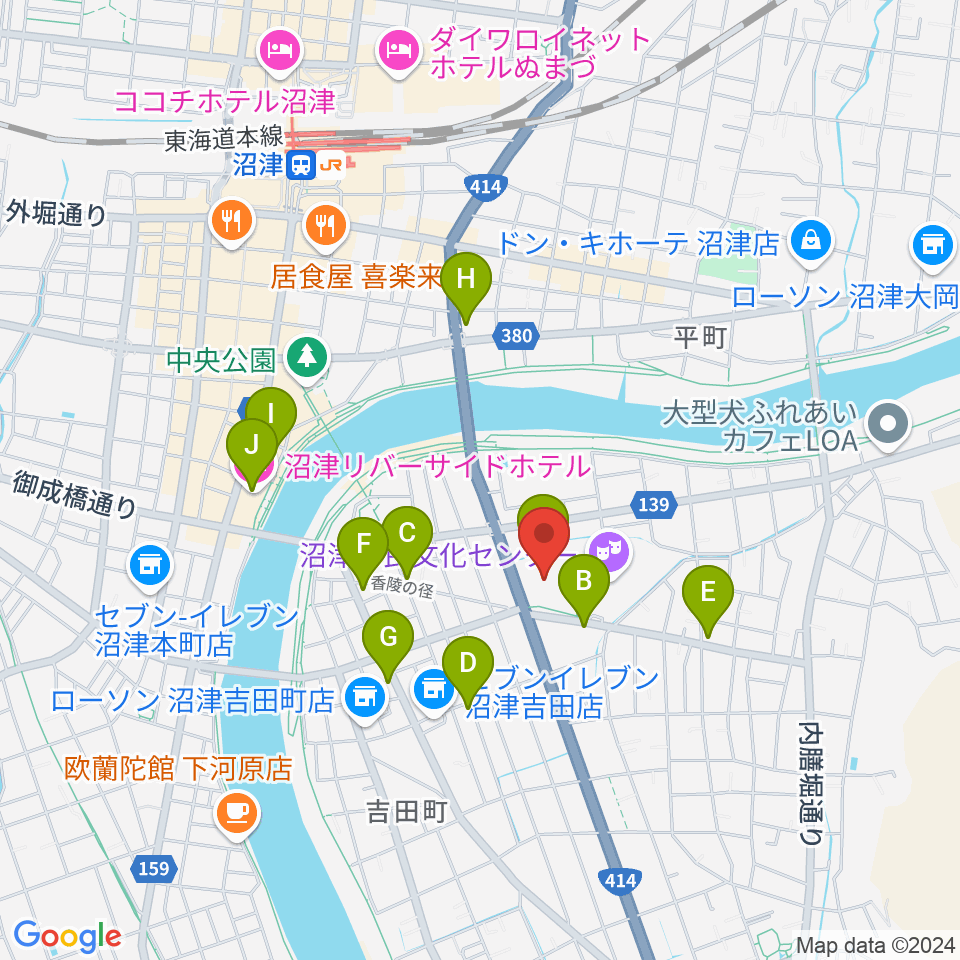 香陵アリーナ 沼津市総合体育館周辺のカフェ一覧地図