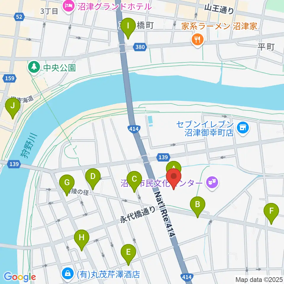 香陵アリーナ 沼津市総合体育館周辺のカフェ一覧地図