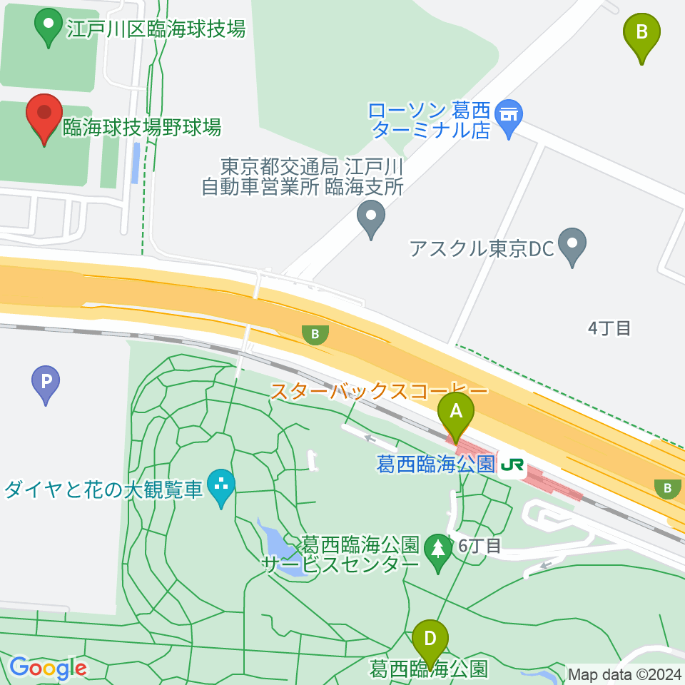 江戸川区臨海球技場野球場周辺のカフェ一覧地図