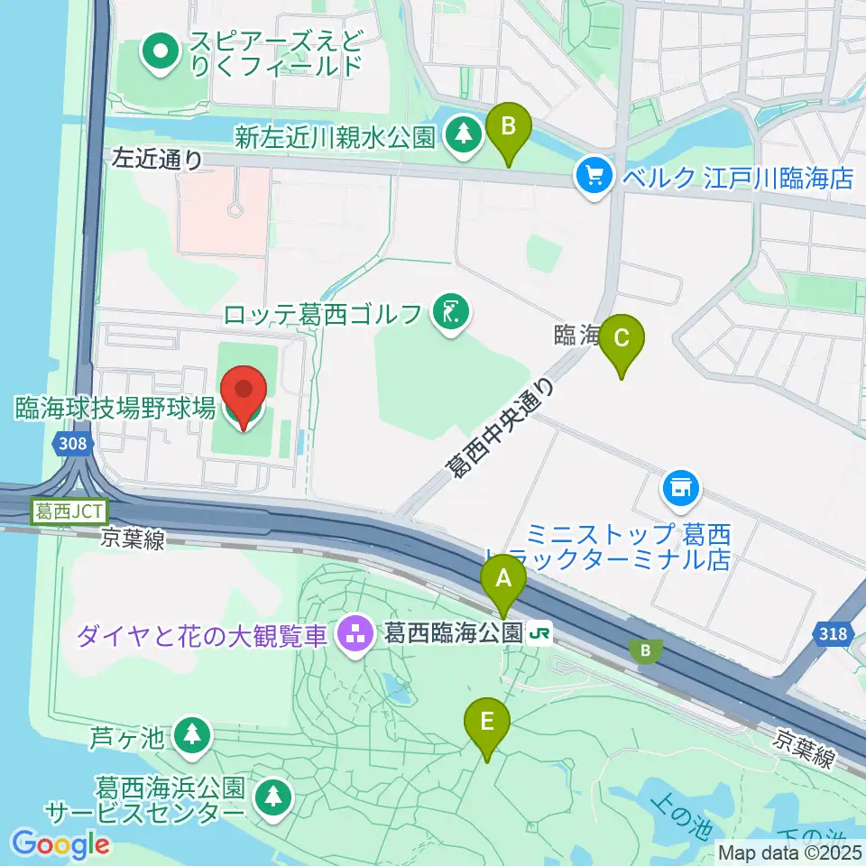 江戸川区臨海球技場野球場周辺のカフェ一覧地図