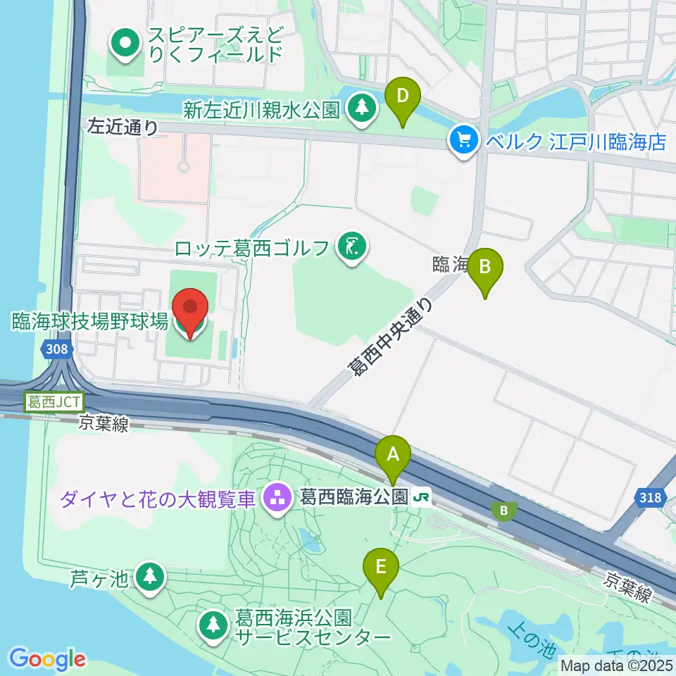 江戸川区臨海球技場野球場周辺のカフェ一覧地図