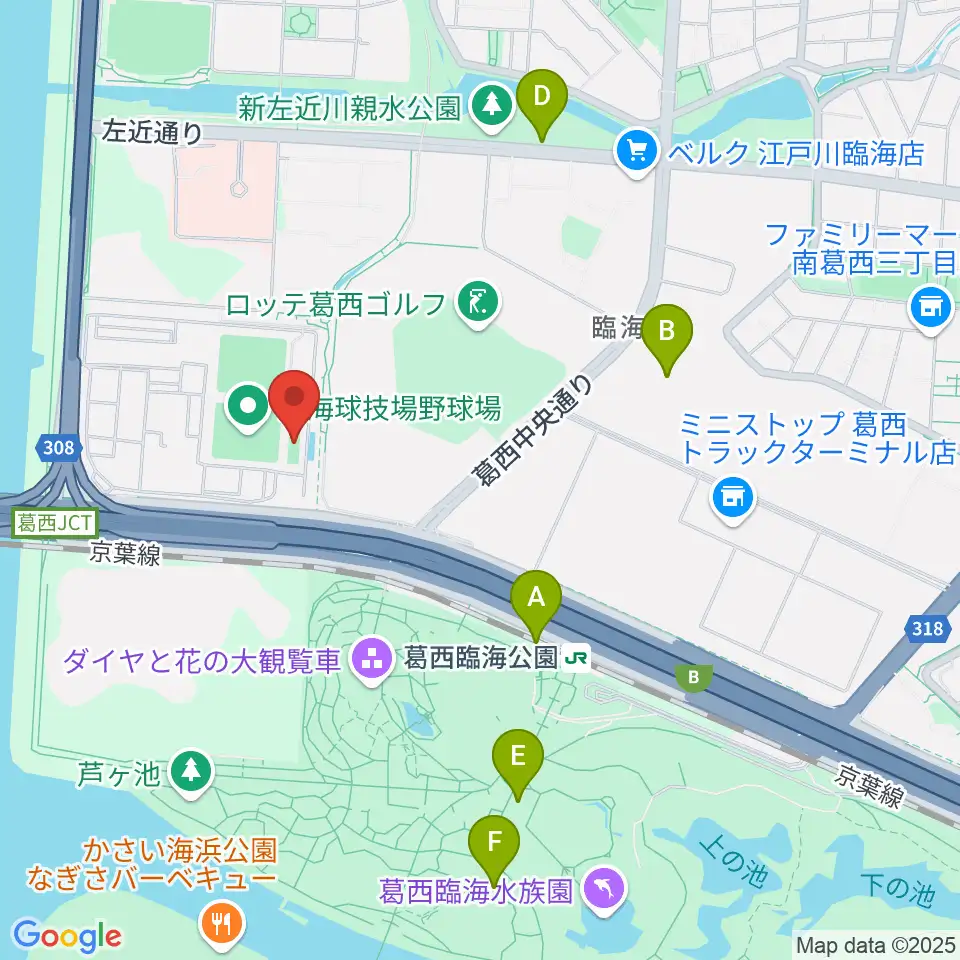 江戸川区臨海球技場フットサルコート周辺のカフェ一覧地図