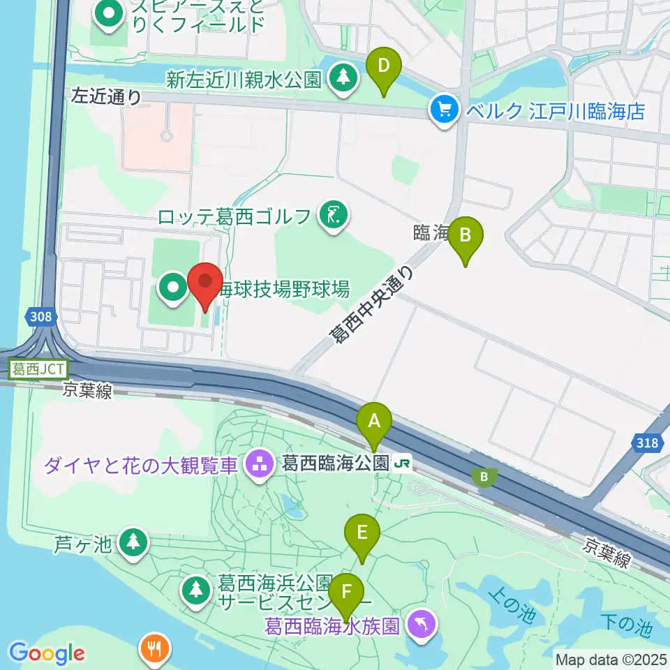 江戸川区臨海球技場フットサルコート周辺のカフェ一覧地図