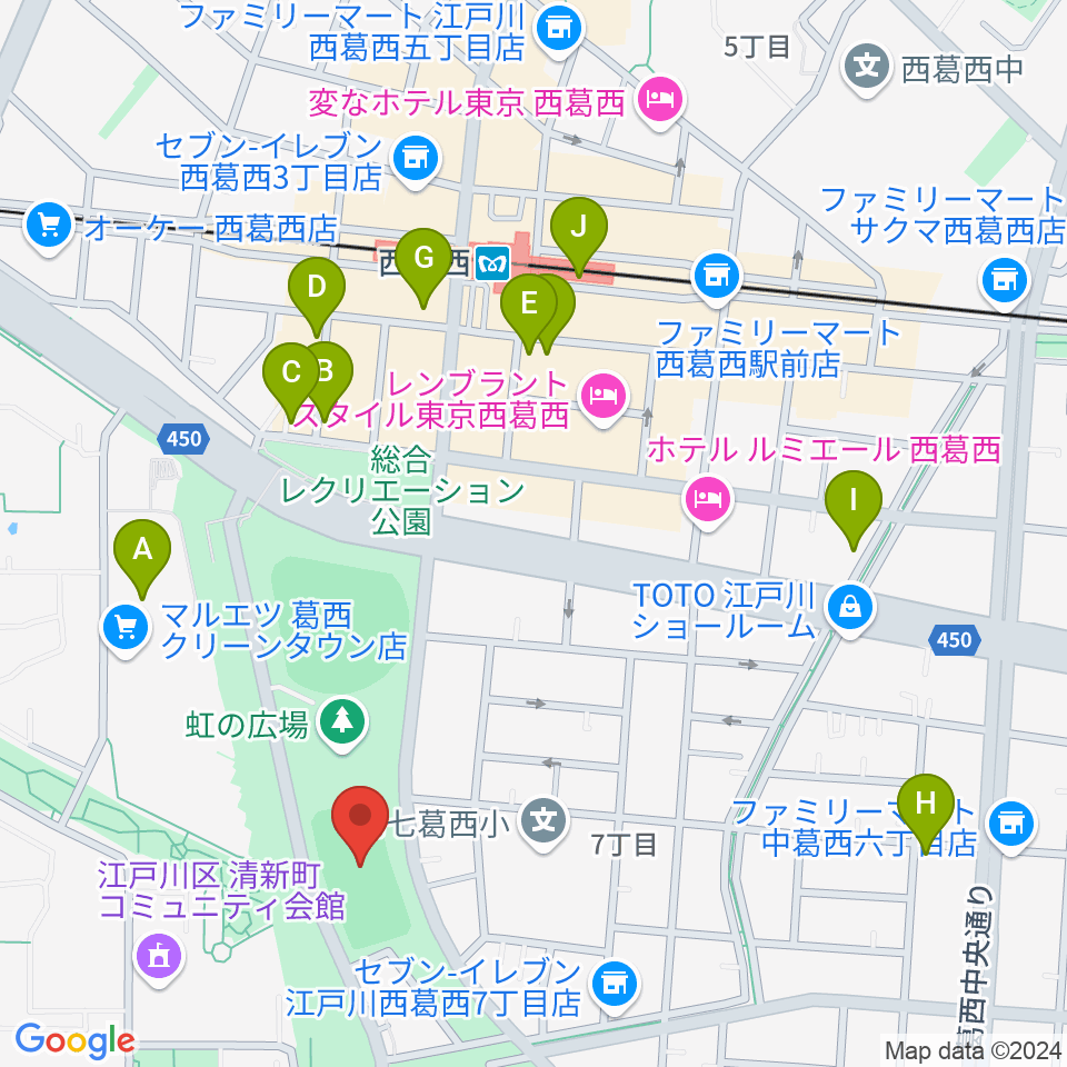 西葛西少年野球広場周辺のカフェ一覧地図