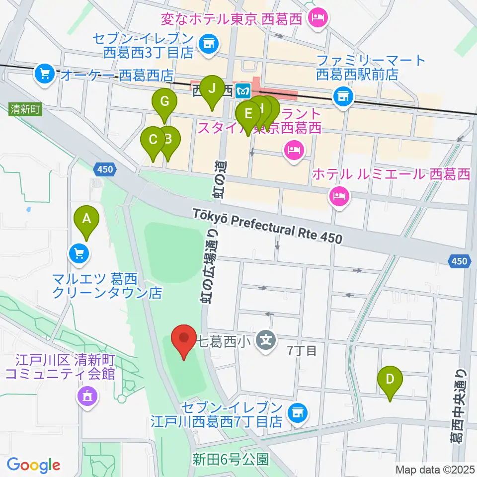 西葛西少年野球広場周辺のカフェ一覧地図