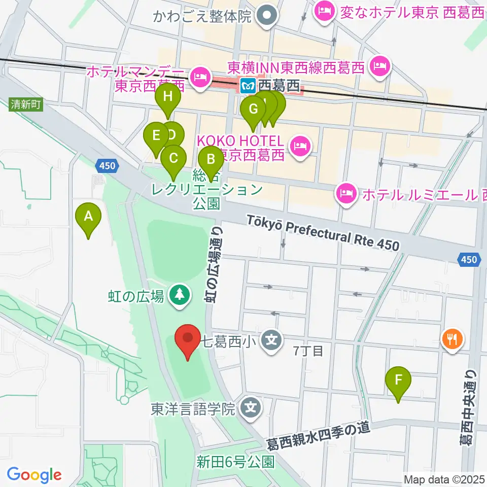 西葛西少年野球広場周辺のカフェ一覧地図