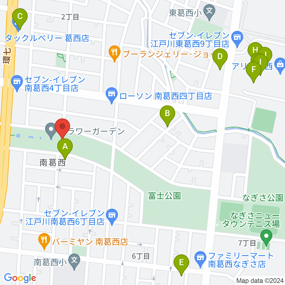 フラワーガーデンステージ周辺のカフェ一覧地図