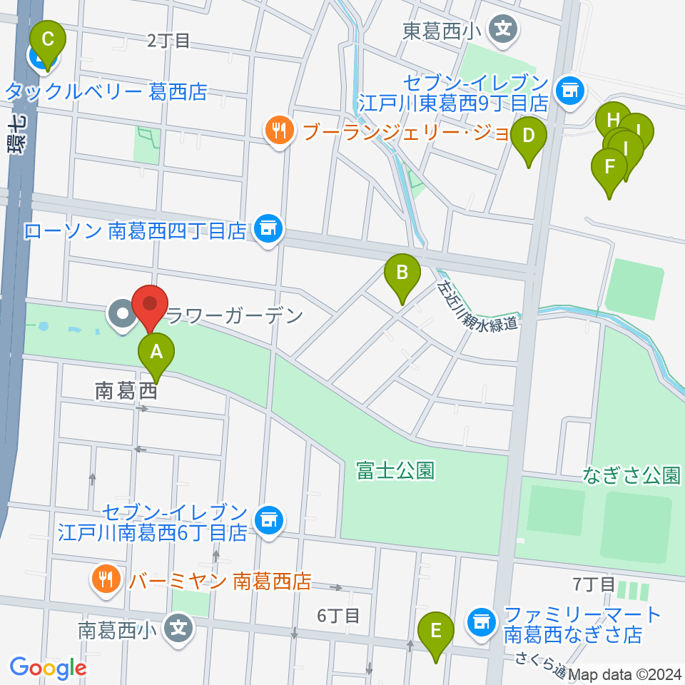 フラワーガーデンステージ周辺のカフェ一覧地図