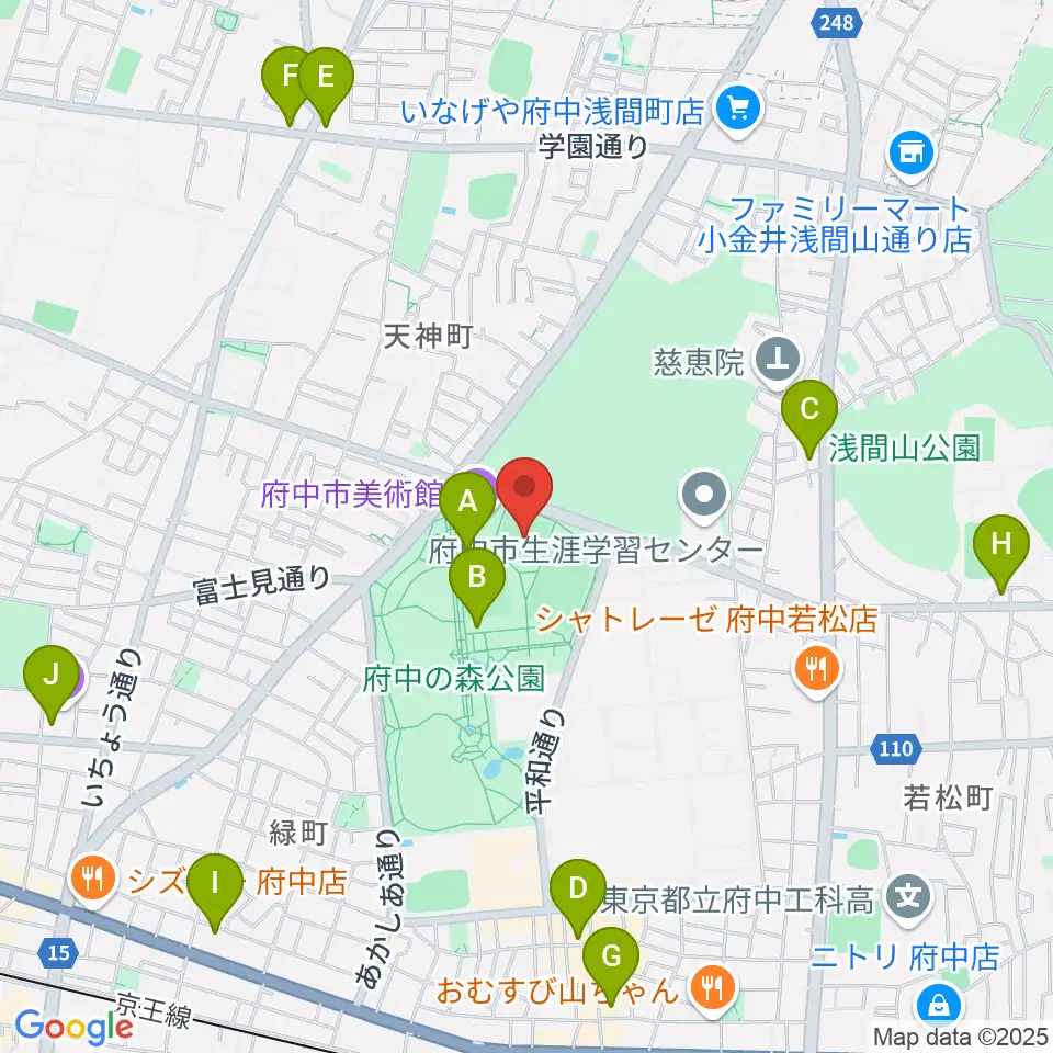 府中の森公園小野球場周辺のカフェ一覧地図