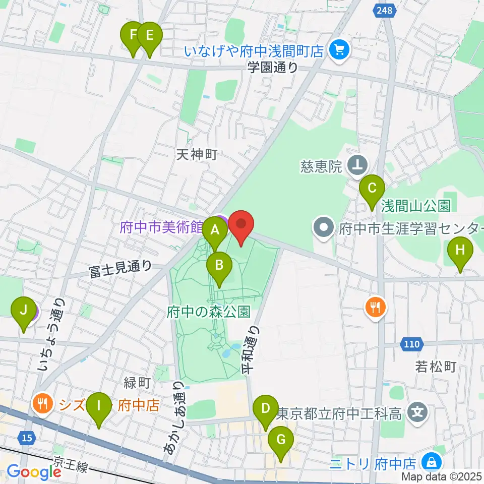 府中の森公園小野球場周辺のカフェ一覧地図