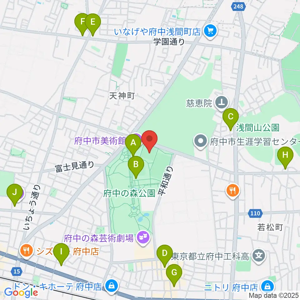 府中の森公園小野球場周辺のカフェ一覧地図