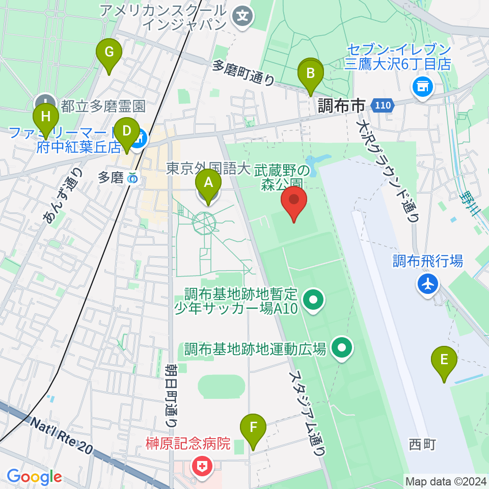 府中朝日フットボールパーク周辺のカフェ一覧地図