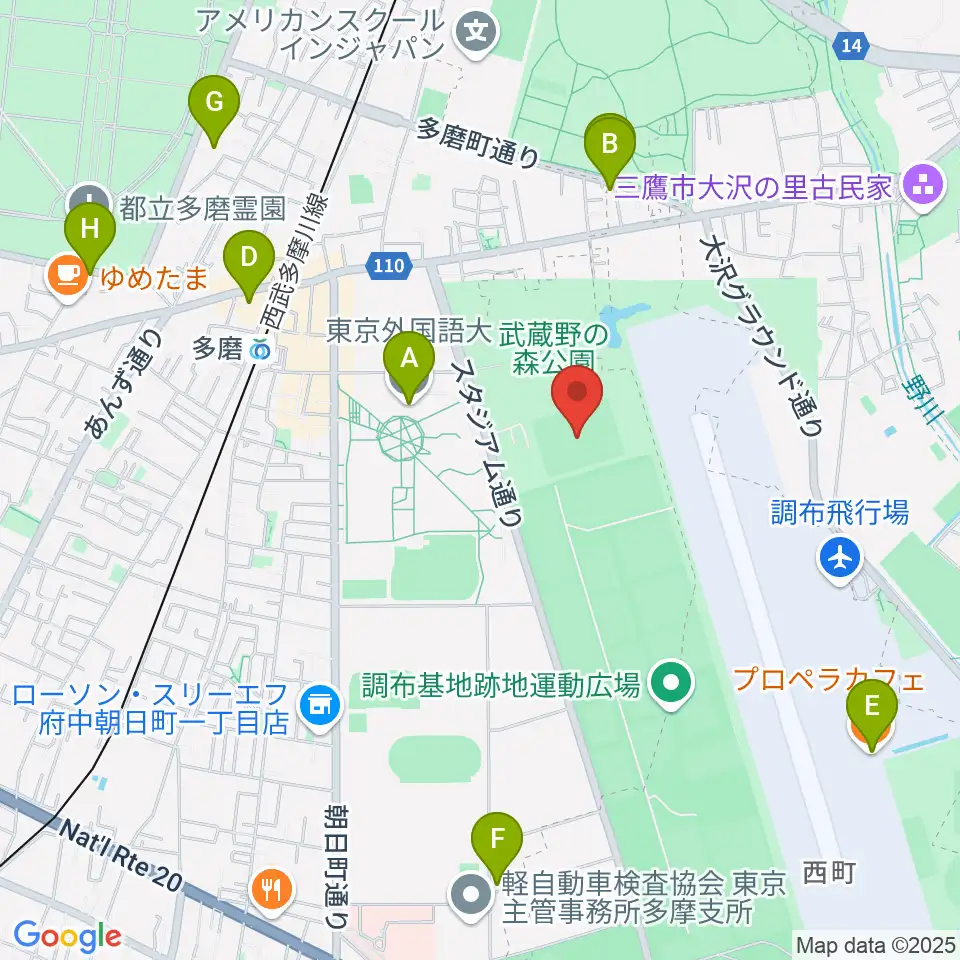 府中朝日フットボールパーク周辺のカフェ一覧地図