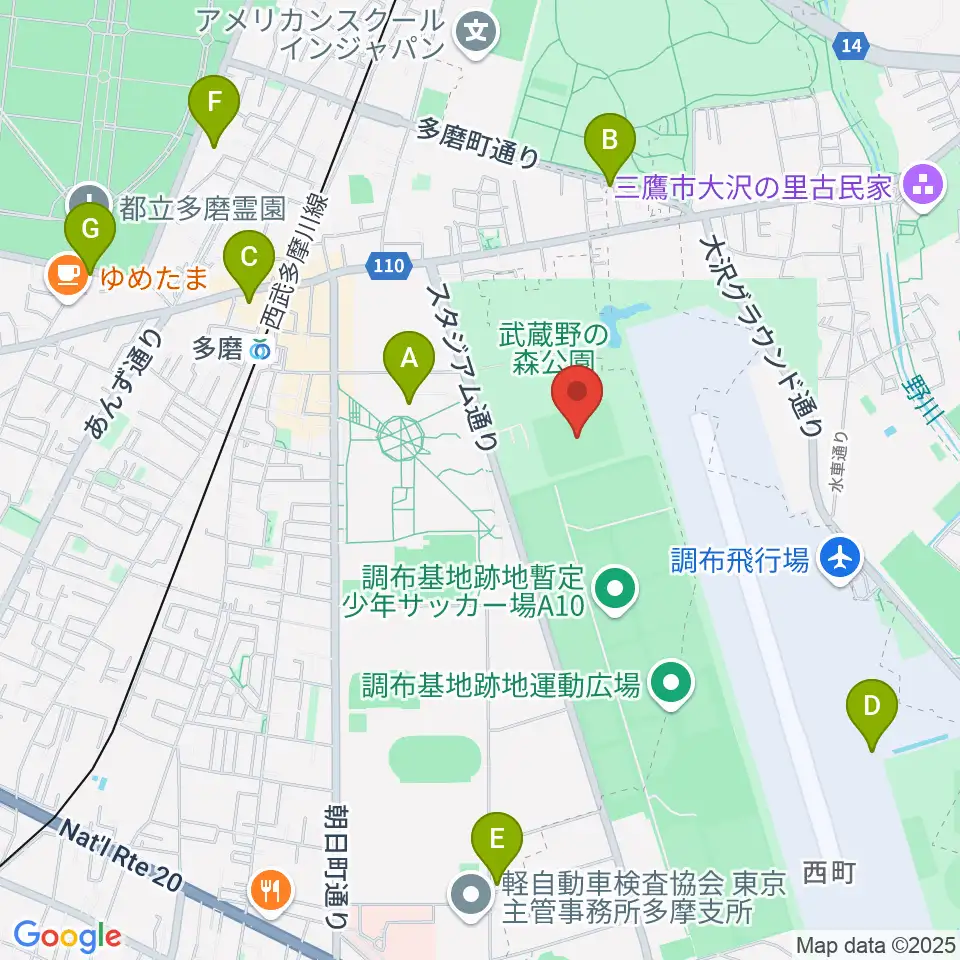府中朝日フットボールパーク周辺のカフェ一覧地図