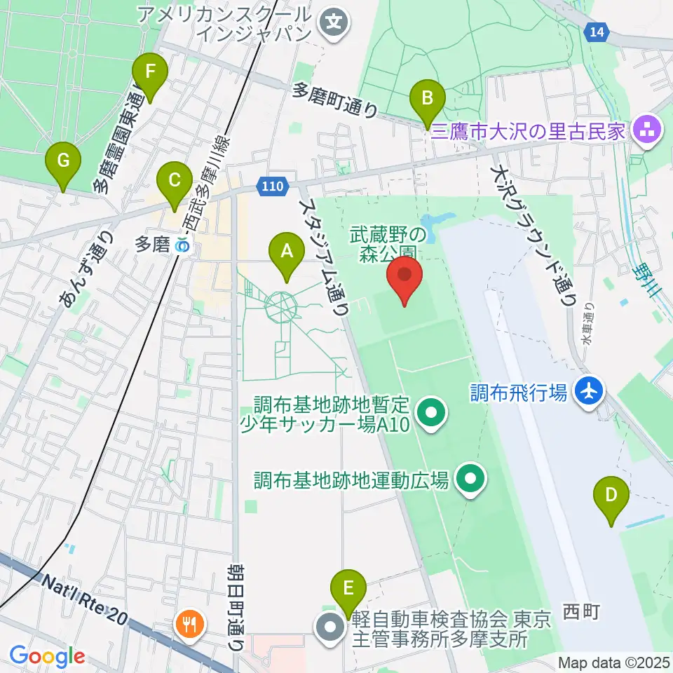 府中朝日フットボールパーク周辺のカフェ一覧地図