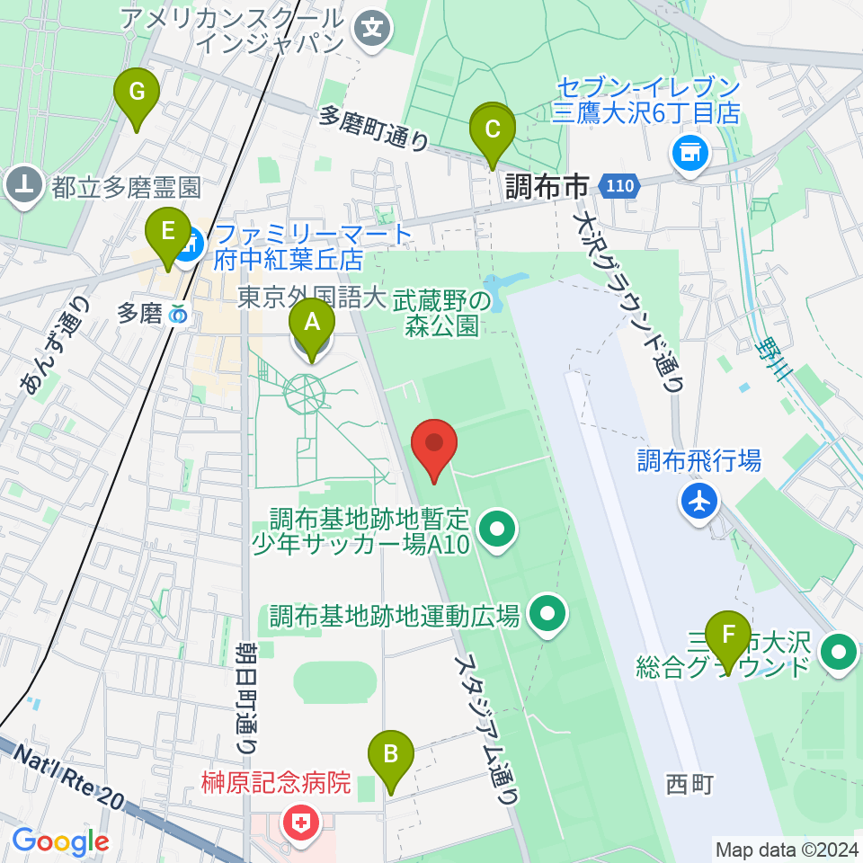 調布基地跡地暫定少年サッカー場周辺のカフェ一覧地図