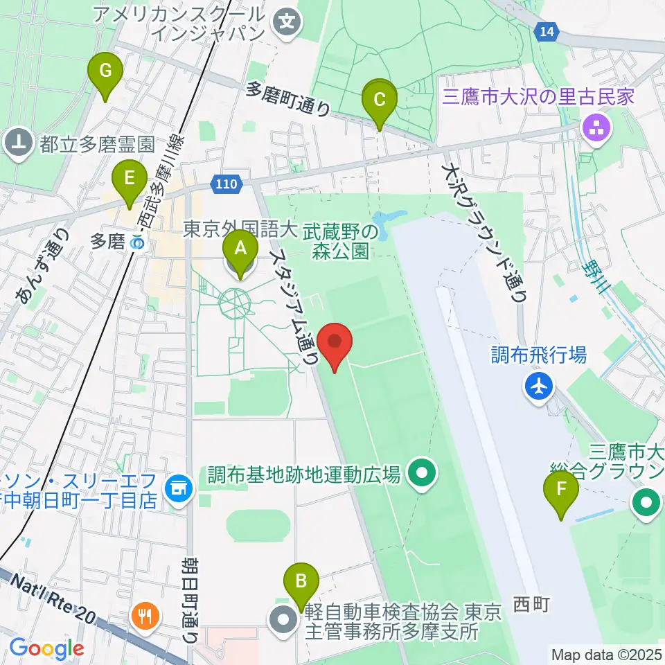 調布基地跡地暫定少年サッカー場周辺のカフェ一覧地図