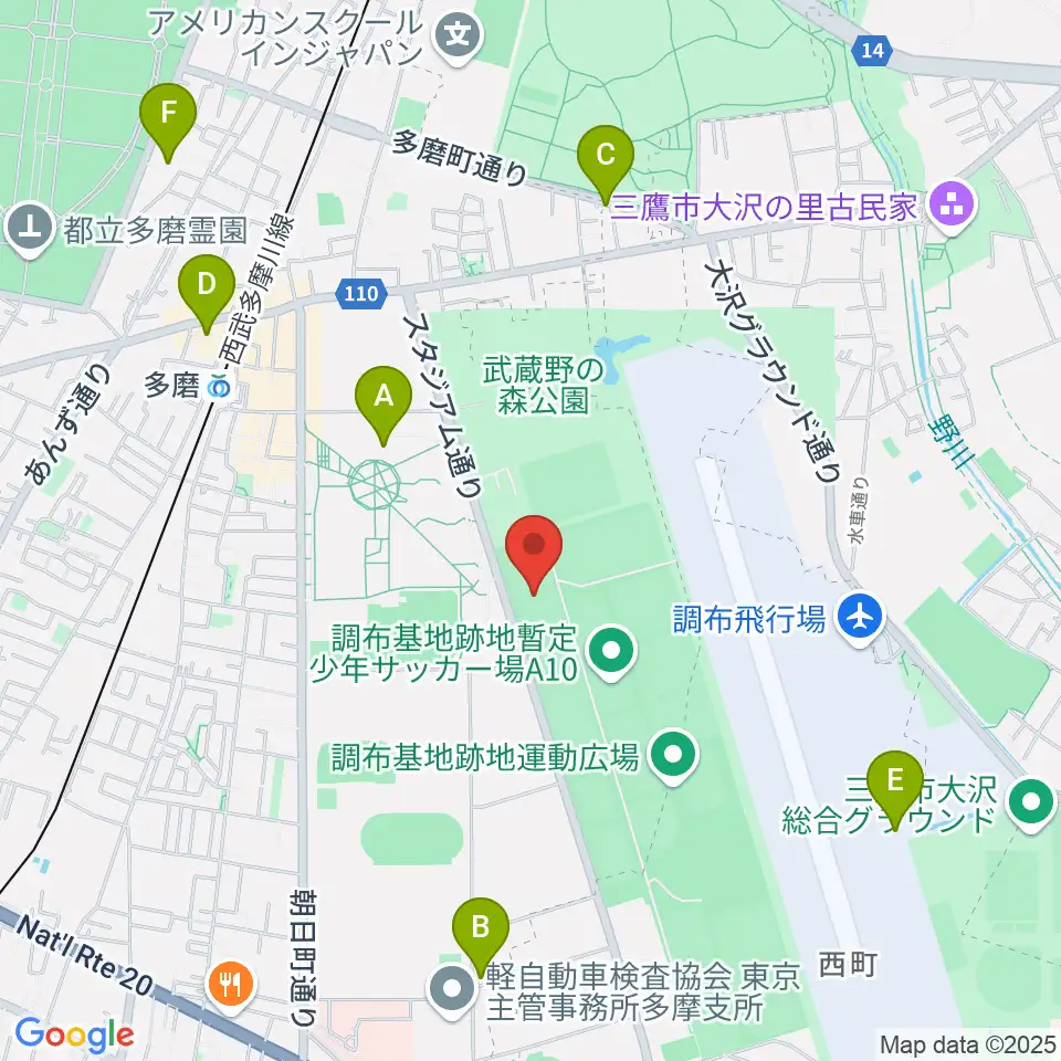 調布基地跡地暫定少年サッカー場周辺のカフェ一覧地図