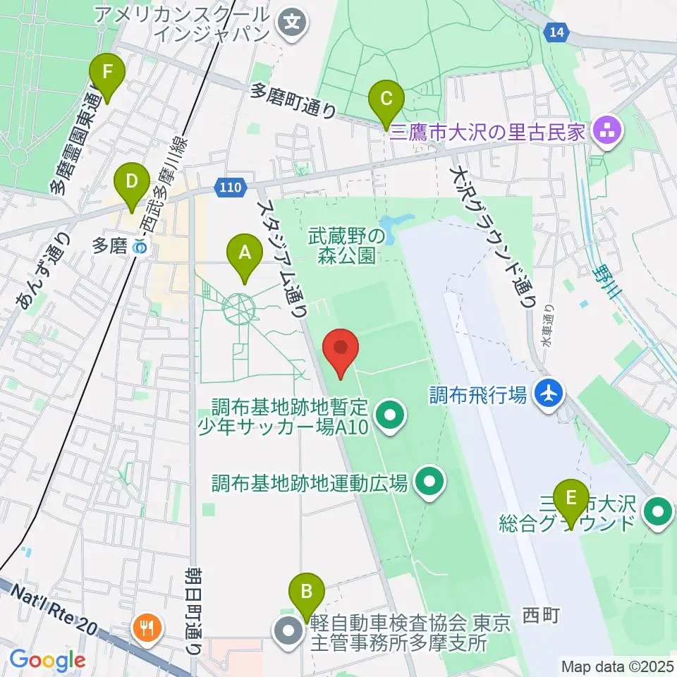 調布基地跡地暫定少年サッカー場周辺のカフェ一覧地図