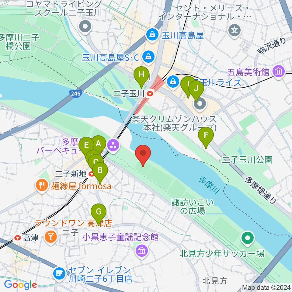 瀬田少年野球場周辺のカフェ一覧地図