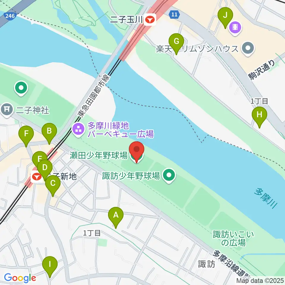 瀬田少年野球場周辺のカフェ一覧地図