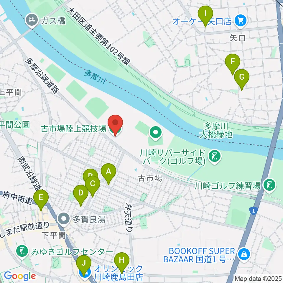 古市場陸上競技場周辺のカフェ一覧地図