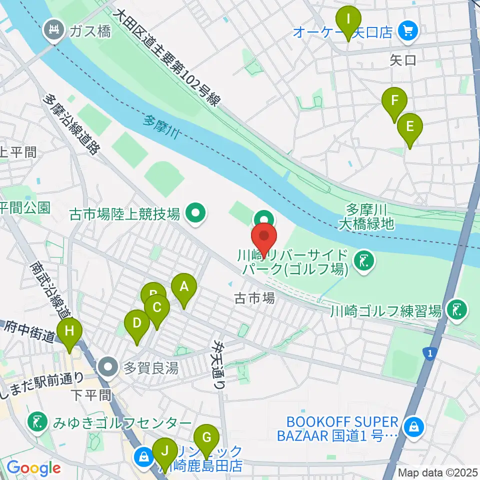 古市場野球場周辺のカフェ一覧地図