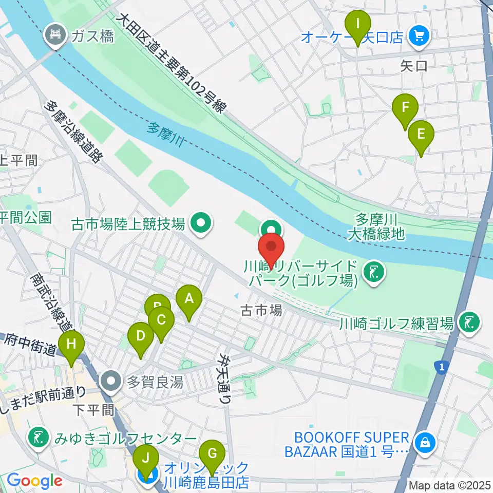 古市場野球場周辺のカフェ一覧地図