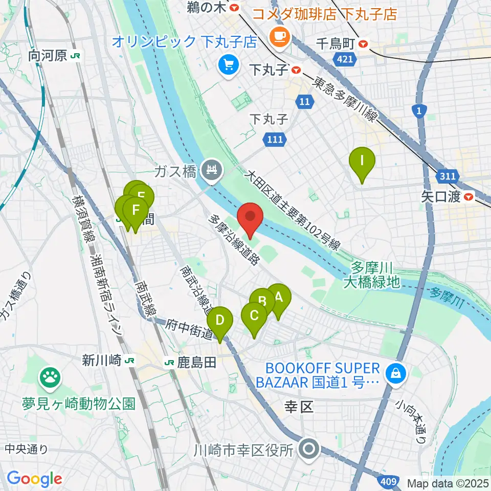 上平間サッカー場周辺のカフェ一覧地図