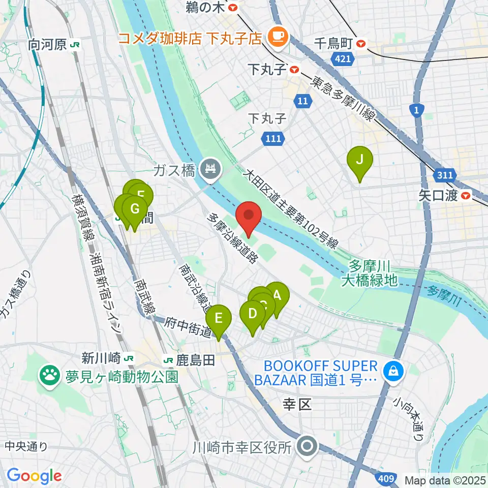 上平間サッカー場周辺のカフェ一覧地図