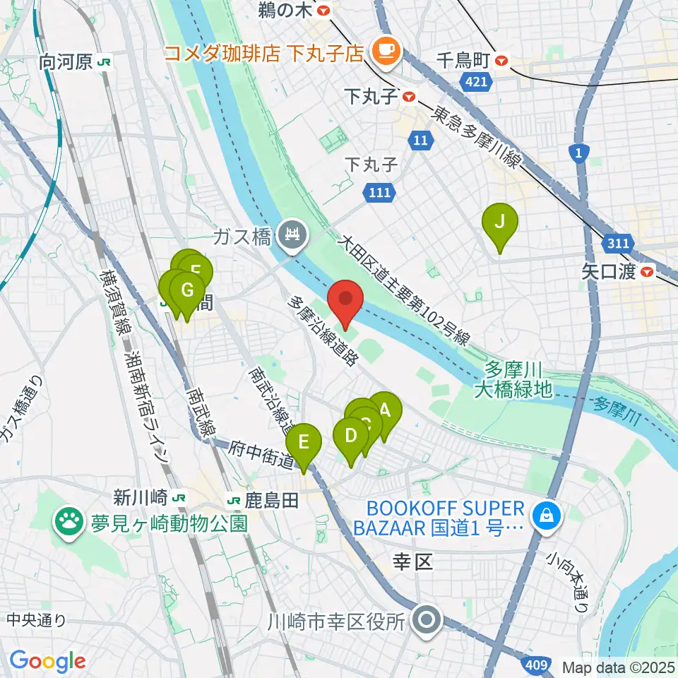 上平間サッカー場周辺のカフェ一覧地図
