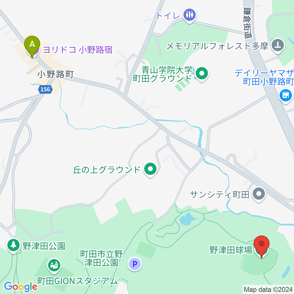 野津田球場周辺のカフェ一覧地図